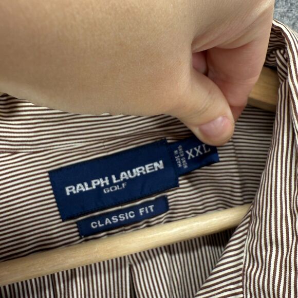 Ralph Lauren Shirt Men 2XL Gray Striped Button Up Collared Long Sleeve Classic - Picture 3 of 6